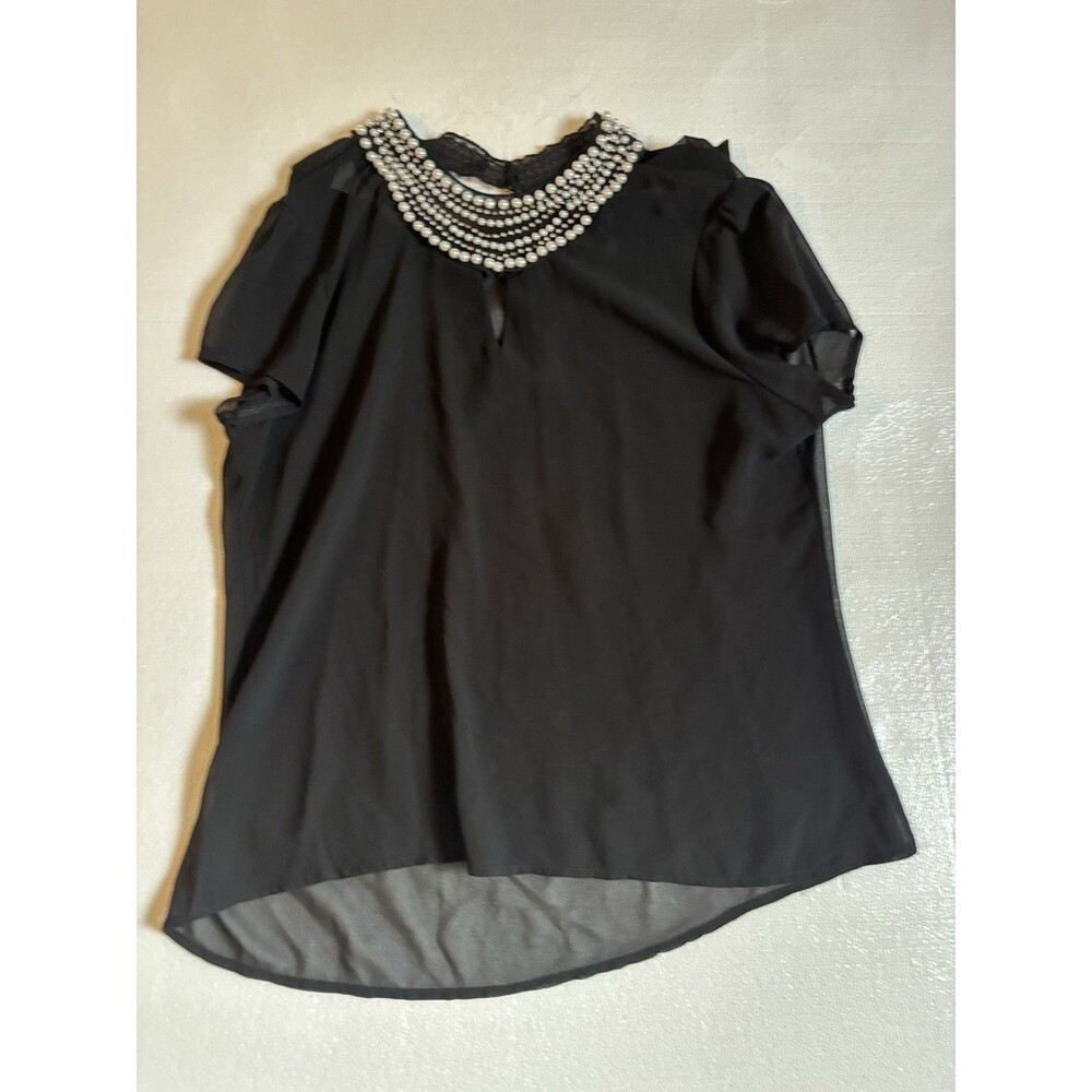 Rue 21 Black Sheer Embossed With Pearls Blouse Size XL
